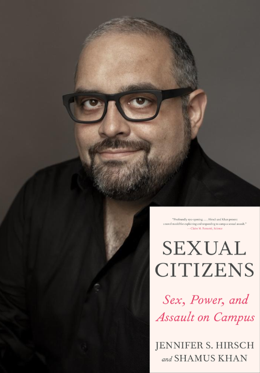 Collage of a portrait of a man in a dark shirt and glasses with the Sexual Citizens book cover